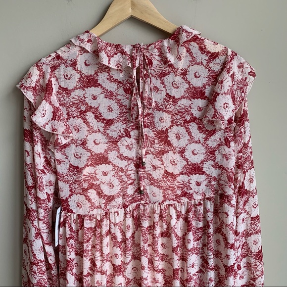 Free People These Dreams Floral Pleated Long Sleeve Mini Dress in Tea Combo - Picture 6 of 11